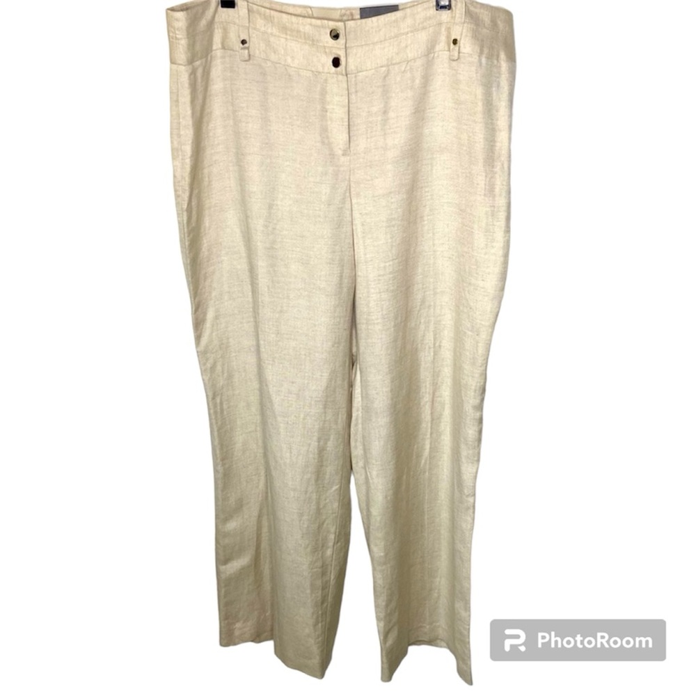 NWT Alfani Wide Leg Linen Blend Tan Khaki Global Mood Flax Pants Trousers 16